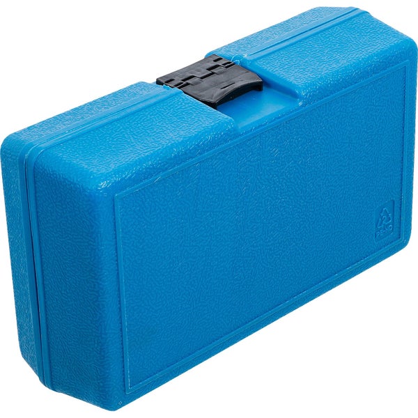 Blaue Werkzeugkiste aus Kunststoff mit schwarzem Verschluss