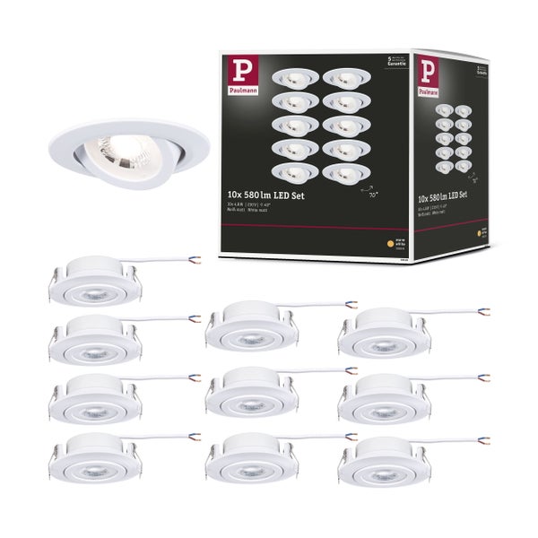 LED Einbauleuchte 10er-Set schwenkbar rund 82mm 70° 10x4,8W 10x450lm 230V 3000K Weiß