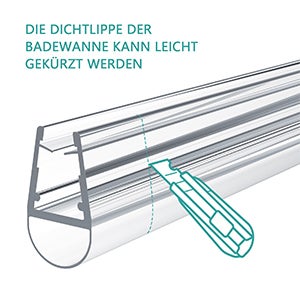Die Dichtlippe der Badewanne kann mit einem Cuttermesser gekürzt werden.