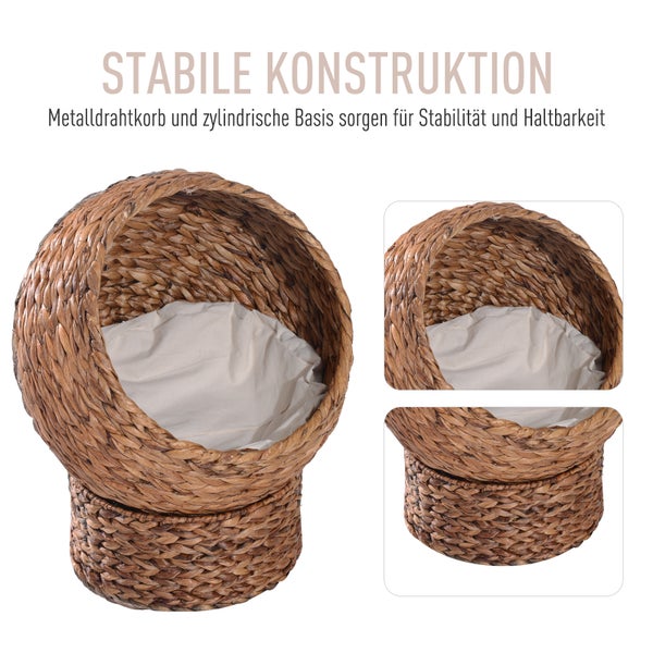 PawHut Rattan Katzenkorb, 42 x 33 x 52 cm, Wasserhyazinthe, Hellbraun