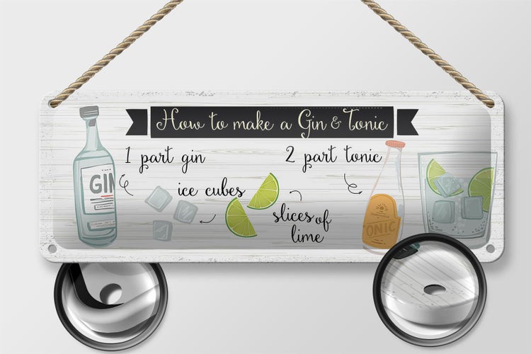 Blechschild Spruch How to make a Gin & Tonic 27x10cm Dekoration