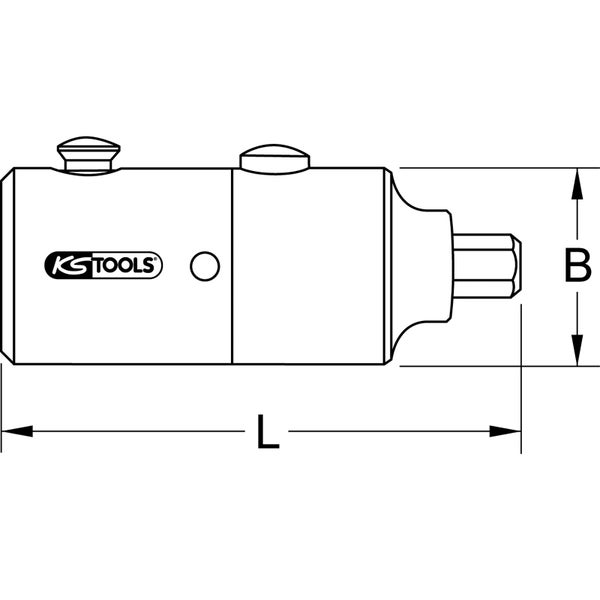 KS Tools Logo mit schematischer Darstellung eines Werkzeugadapters und Maßangaben