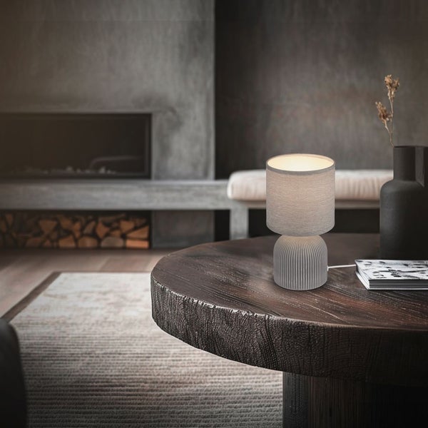 Tischlampe Tischleuchte Wohnzimmer Schlafzimmer Stoffschirm Keramikfuß