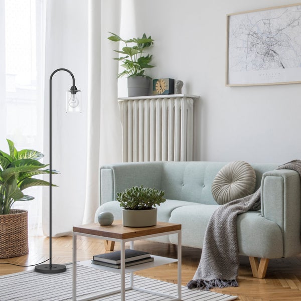EMKE Stehlampe E27, Vintage Minimalistische, Metall, 160x25 cm, mit Fußschalter, für Wohnzimmer, Arbeitszimmer, Eisen, Schwarze (ohne Glühbirne)