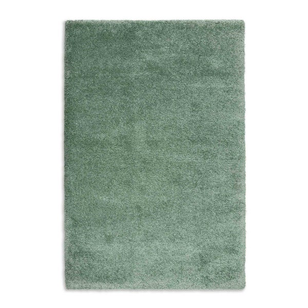 Rechteckiger Hochflor-Teppich in Salbeigrün.