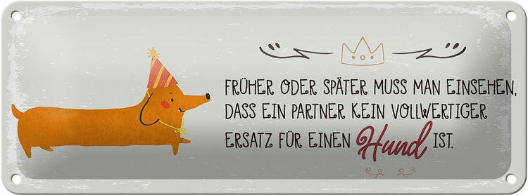 Blechschild Spruch kein Ersatz für einen Hund 27x10cm Dekoration