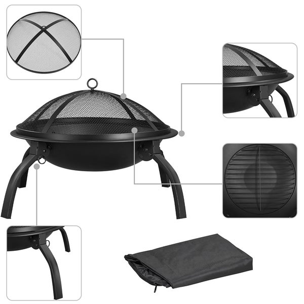 Feuerschale mit Funkenschutzgitter, Ascherost, Abdeckung und Beinen