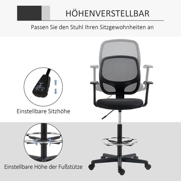 Vinsetto, Arbeitsstuhl, Ergonomischer Drehstuh, 60L x 56B x 132H cm, Mesh(100% Polyester), Schwarz