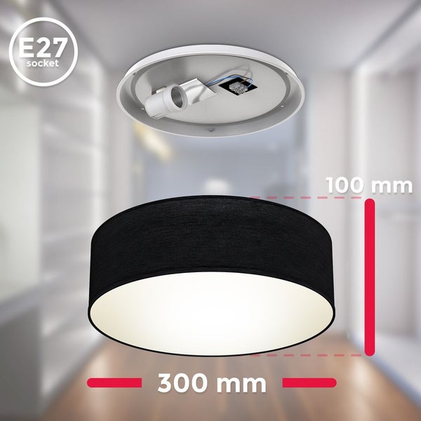 Deckenleuchte Ø30 cm - Stoffschirm, E27 Fassung, 1-flammig, schwarz