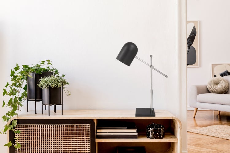 Tischleuchte im Factory-Style in Schwarz Silber, Loft Design Lampe | Wohnzimmer Esszimmer Leuchte