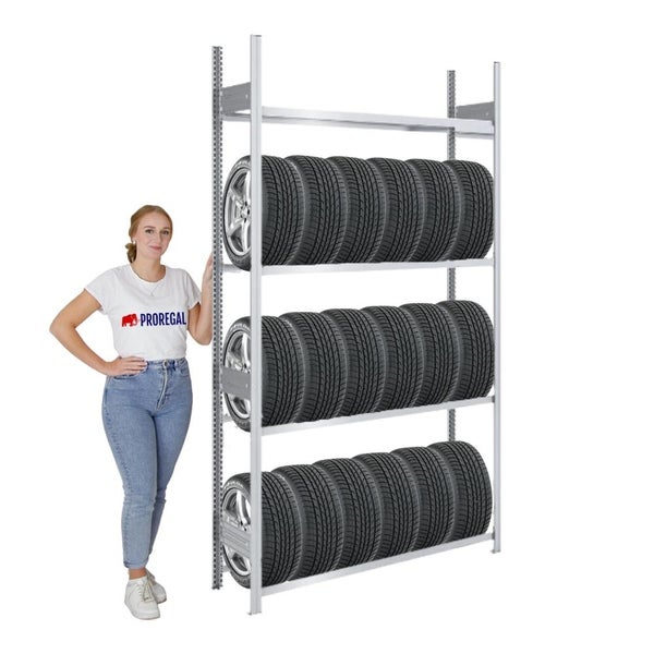 PROREGAL Reifenregal Tire Pro Made In Germany HxBxT 250 x 130 x 43 cm 4 Ebenen 150 kg Fachlast Bis Zu 6 Reifen Pro Ebene Verzinkt