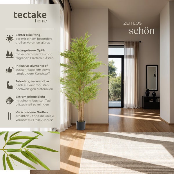 Künstlicher Bambusbaum tectake Bambosa stabiler Kunststoff-Blumentopf verschiedene Größen grün