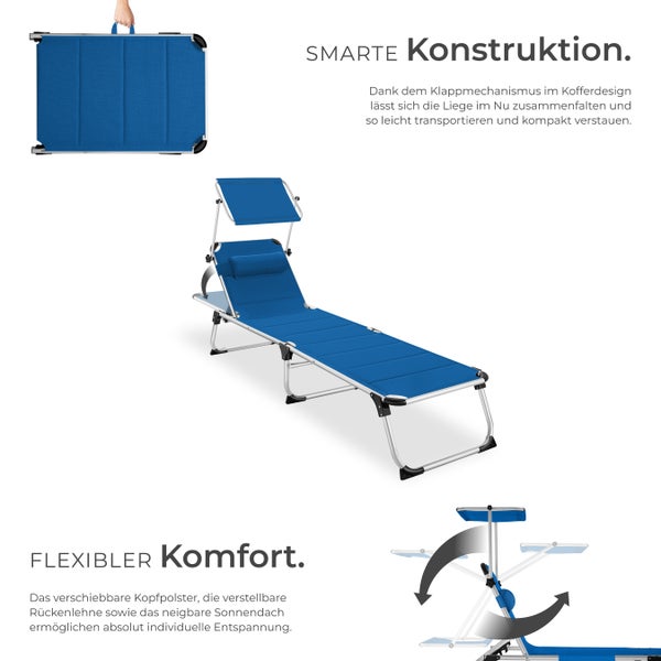 Sonnenliege tectake Lorella 220 x 60,5 x 34 cm, mit Seitentasche  gepolstert, klappbar blau