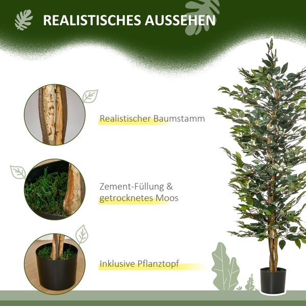 HOMCOM, Künstliche Pflanzen, Zimmerpflanze, 17L x 17B x 150H cm, PEVA, Grün