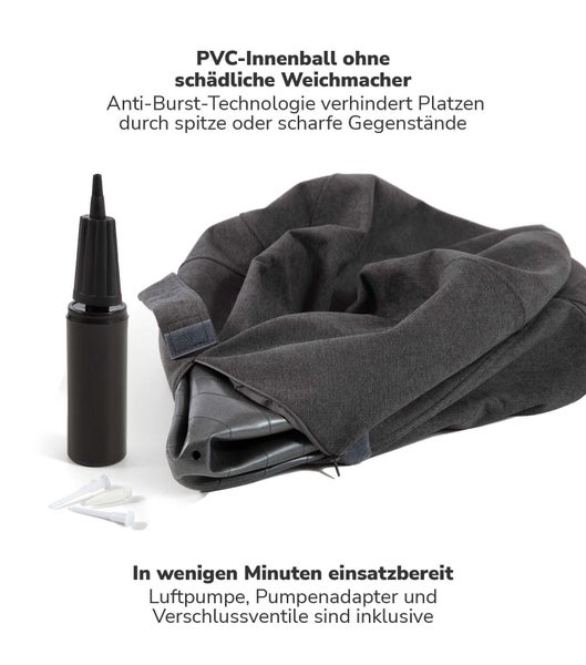 Stoff Sitzball Büro ergonomisch 'Der Sportliche', Sitzball mit Pumpe oder Pezziball mit Stoff- oder Cordbezug, 65cm Breite, ergonomische Bürostuhl Alternative für Zuhause und Büro