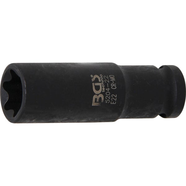 BGS Kraft-Steckschlüssel-Einsatz E-Profil, tief Antrieb Innenvierkant 12,5 mm (1/2) SW E22 mm - 5204-22