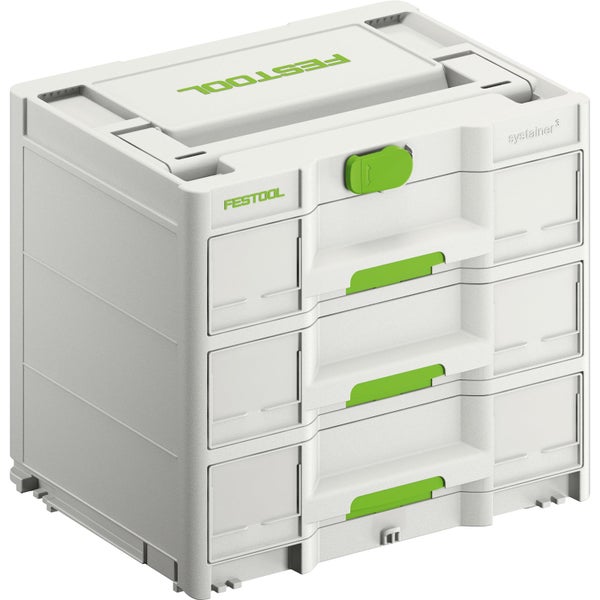 Festool Systainer³ mit drei Schubladen zur Aufbewahrung von Werkzeug und Zubehör.