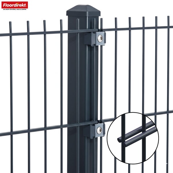 Doppelstabmattenzaun mit Zaunpfosten und Halterung