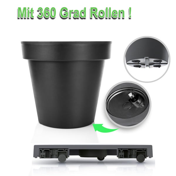 BigDean 3x Blumentopf XXL ø60 cm Classic anthrazit - mit 360 Grad Rollen wiederverschließbarer Wasserablauf - wetterfest bruchsicherer Kunststoff - Pflanzkübel groß Außen & Innen geeignet