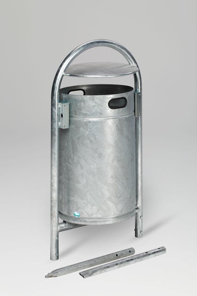 PROREGAL Robuster Rohrbogenständer Für Abfälle Mit Dach Zum Einbetonieren 60 Liter HxBxT 145 x 60 x 40 cm Verzinkter Stahl Feuerverzinkt