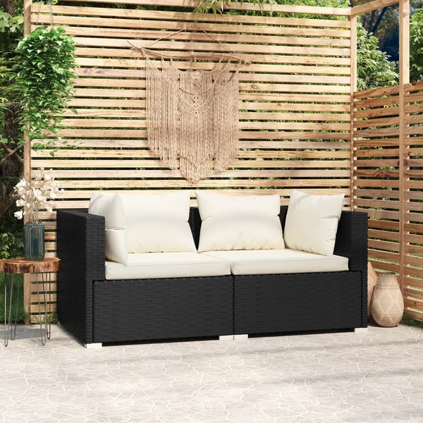 2-Sitzer-Sofa mit Kissen Schwarz Poly Rattan