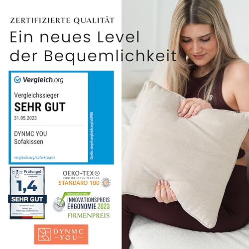 DYNMC you Modernes Sofakissen Set 40x40 mit weichem Oeko-TEX-Baumwoll-Bezug - Bequemes Dekokissen mit mittelharter Füllung - Perfekt als dekoratives Rückenkissen - Premium Couchkissen Beige