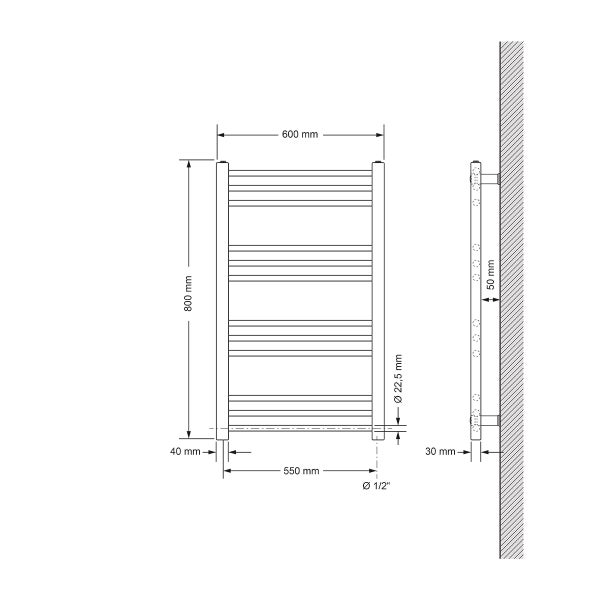 LuxeBath Elektrischer Badheizkörper Sahara 600x800 mm Anthrazit gerade Seitenanschluss & Heizstab 300W Thermostat & Digitalanzeige, Handtuchheizkörper mit Heizpatrone, Handtuchwärmer Handtuchtrockner