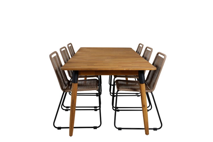 Julian Gartenset Tisch 100x210cm und 6 Stühle stabelL Lindos schwarz, natur.