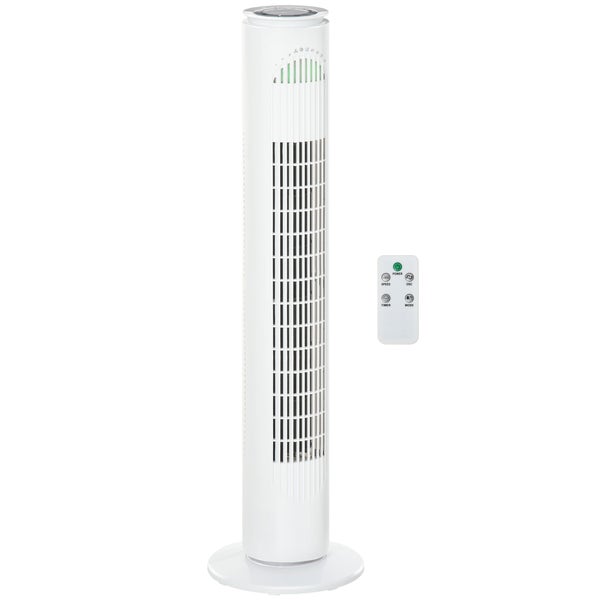 HOMCOM Turmventilator mit Fernsteuerung 70° Oszillierender Standventilator 77cm Säulenventilator 45 W 3 Modi & 3 Geschwindigkeiten ABS-Kunststoff Weiß