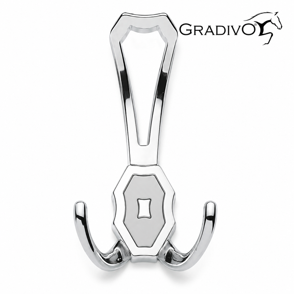 Dreifach-Kleiderhaken aus Metall mit dekorativem Design und Gradivo Logo.