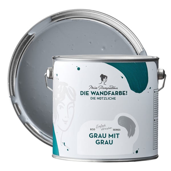 MissPompadour abwaschbare Wandfarbe 2.5L Grau mit Grau - hohe Deckkraft und Ergiebigkeit - matte, scheuerbeständige Innenfarbe - geruchsarm, wasserbasiert, atmungsaktiv - Die Nützliche