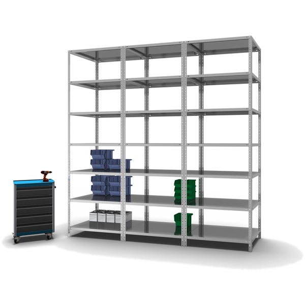 PROREGAL Fachbodenregal Schraubsystem Heavy-Duty Grundregal HxBxT 300 x 100 x 80 cm 7 Ebenen Fachlast 350 kg Beidseitig Nutzbar Verzinkt