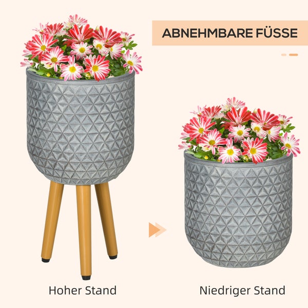 Outsunny Pflanztöpfe 3er-Set, Runde Blumentöpfe mit Ablaufloch, 30L x 30B x 52H cm, Magnesiumoxid, Grau