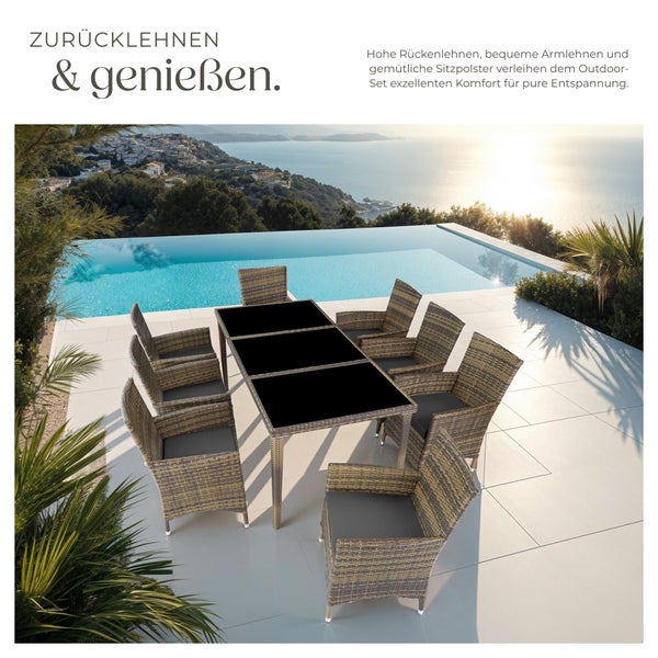 Rattan Sitzgruppe tectake Menorca 2 Bezugssets, inklusive Schutzhülle mit Aluminiumgestell natur