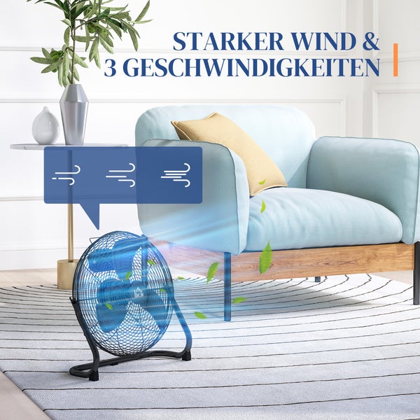HOMCOM Tischventilator Elektrischer Ventilator mit 3 Geschwindigkeitsstufen, um 120° verstellbarer Winkel für Zuhause, Büro, Schlafzimmer, Schwarz