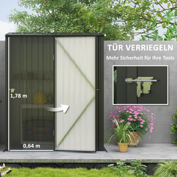 Outsunny Gerätehaus mit Pultdach, Gartenhaus, abschließbar, verzinkt, 1,34 m², 161,5 x 94,5 x 196 cm, Stahl, Schwarz