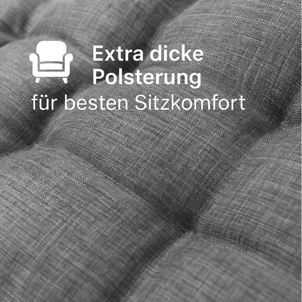 Extra dicke Polsterung für besten Sitzkomfort auf einem grauen Stoffkissen