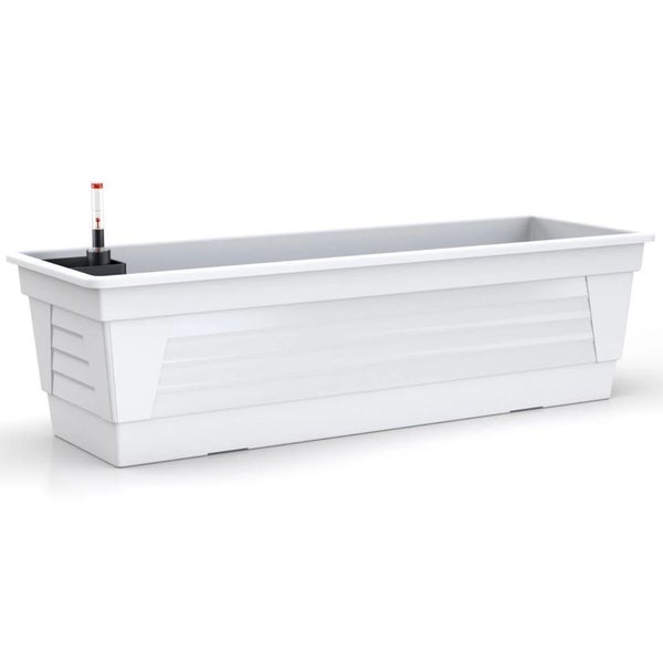 Plastard Blumenkasten Weiß 100x21x17 cm mit Hydroeinsatz und Wasserstandsanzeiger Pflanzkasten Balkonkasten