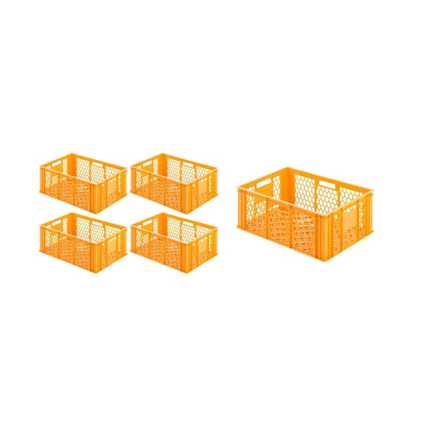 PROREGAL SparSet 5x Eurobehälter Bäcker- und Konditorenkasten HxBxT 25 x 40 x 60 49 Liter Gelb-Orange Brötchenkiste stapelbare Bäckerkiste