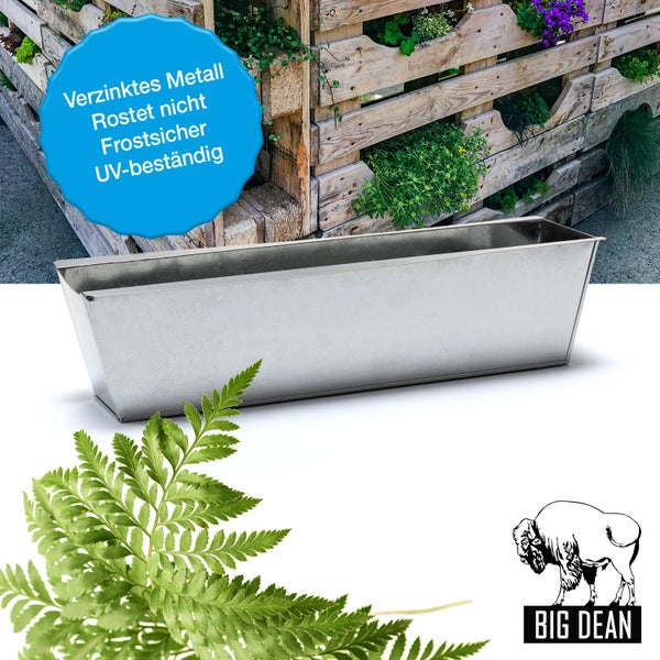 BigDean 8er Set Zink Paletten Blumenkästen - Einsatz 38cm groß silber - aus Metall verzinkt - Zinkkasten Pflanzkasten Balkonkasten Blumentopf für Europaletten