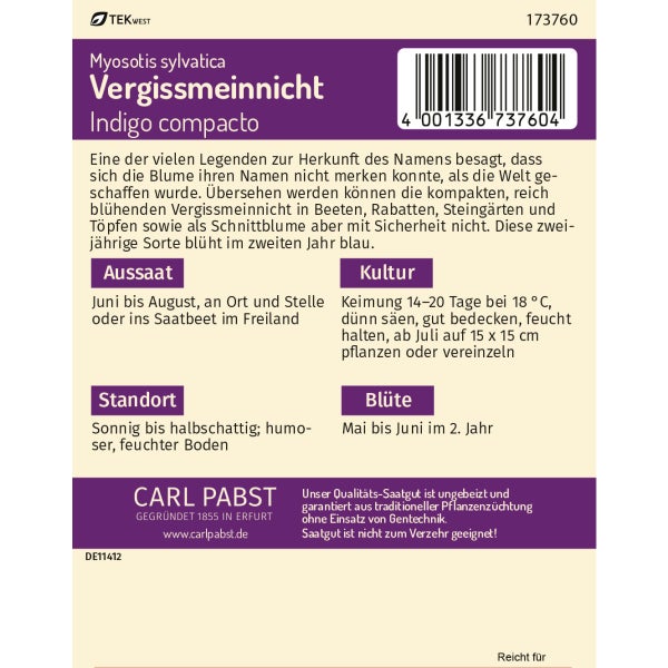 Vergißmeinnicht Indigo compacto Samen von Pabst Keimkraft