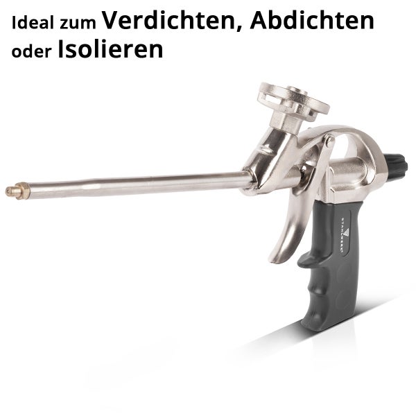 Stahlwerk Bauschaumpistole aus Metall mit Kunststoffgriff und Stahlwerk Logo, geeignet zum Verdichten, Abdichten und Isolieren.