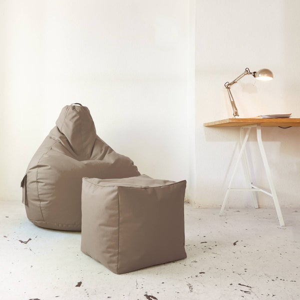 Green Bean Sitzsack-Hocker 40x40x40cm mit EPS-Perlen Füllung - Fußhocker Fußkissen Sitz-Pouf für Sitzsäcke - Bodenkissen für Kinder und Erwachsene - Fußablage Sitzkissen Sitzhocker Taupe