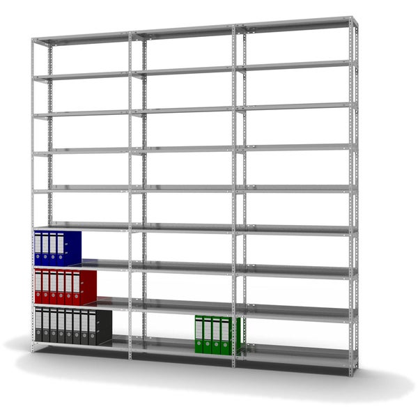 PROREGAL Aktenregal Schraubsystem Grundregal HxBxT 290 x 100 x 30 cm 9 Ebenen Fachlast 60 kg Mit Deckboden Einseitig Nutzbar Verzinkt
