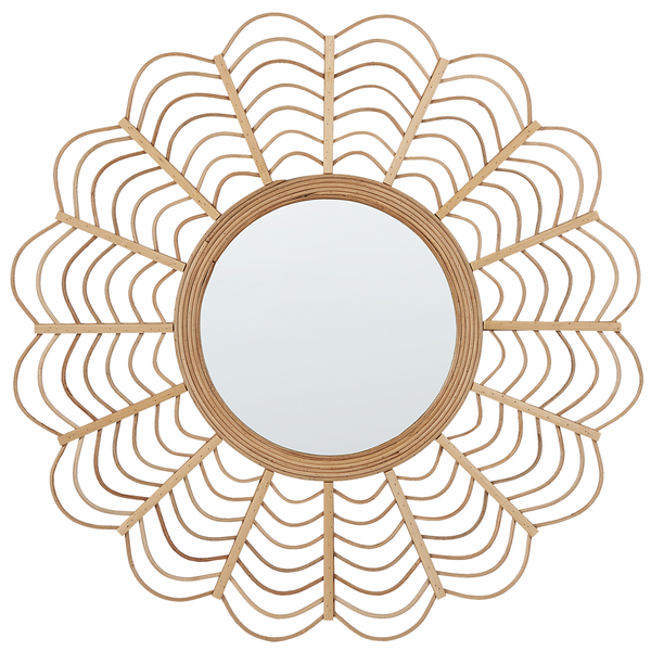 Runder Spiegel mit Rahmen aus Rattan