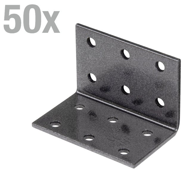 Winkelverbinder aus Metall mit Lochungen zur Holzverbindung im 50 Stück Set