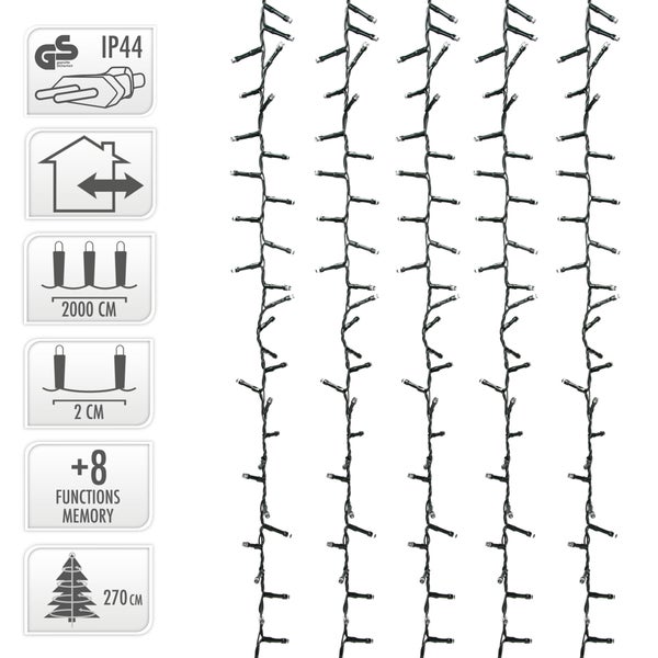 ECD Germany LED Cluster Lichterkette 20m Länge, 1000 LEDs Extra Warmweiß, 3m Stromkabel, IP44, Clusterlichterkette Büschellichterkette für Weihnachten Weihnachtsbaum Weihnachtsbeleuchtung, Innen/Außen