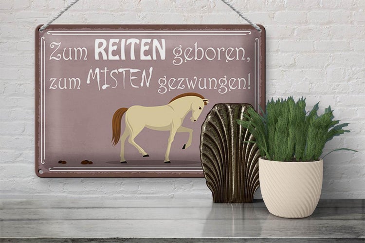 Blechschild Spruch 30x20cm zum Reiten geboren Pferd