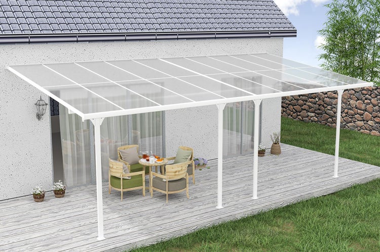Angebaute Pergola/Carport 18m² KLEO 600L300 Aluminium Weiß