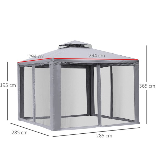 Outsunny Gartenpavillon, 294L x 294B x 265H cm, Polyester, Metall, Hellgrau